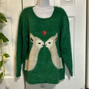 Kissing Llama Sweater in Green by Black Rivet size Large